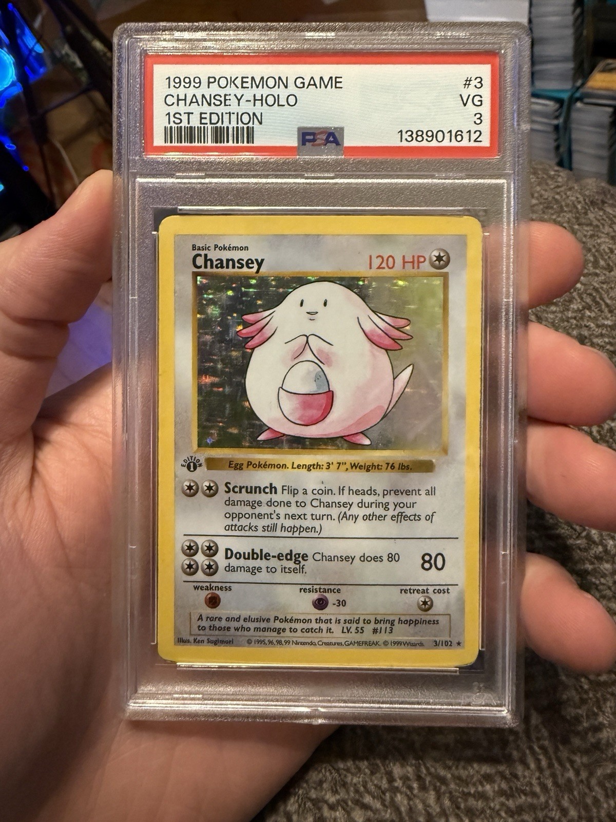 1999 POKEMON BASE SET 1ST EDITION #3 CHANSEY-HOLO PSA 3
