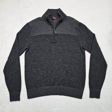 Bruno Magli Pique Merino Wool 1/4 Zip Sweater Mens M Knit Pullover Casual Gray