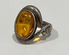 vintage sterling silver amber ring Size 7.75