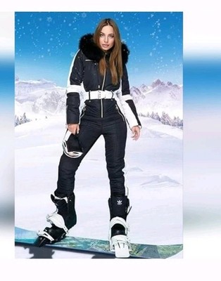 Domenica Black & White One Piece Insulated SkiSuit SnowSuit Removable Faux Fur 