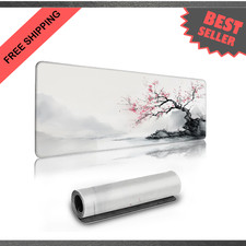 Large Gaming Mouse Pad Anime White Cherry Blossom Extended Desk Mat Non-Slip