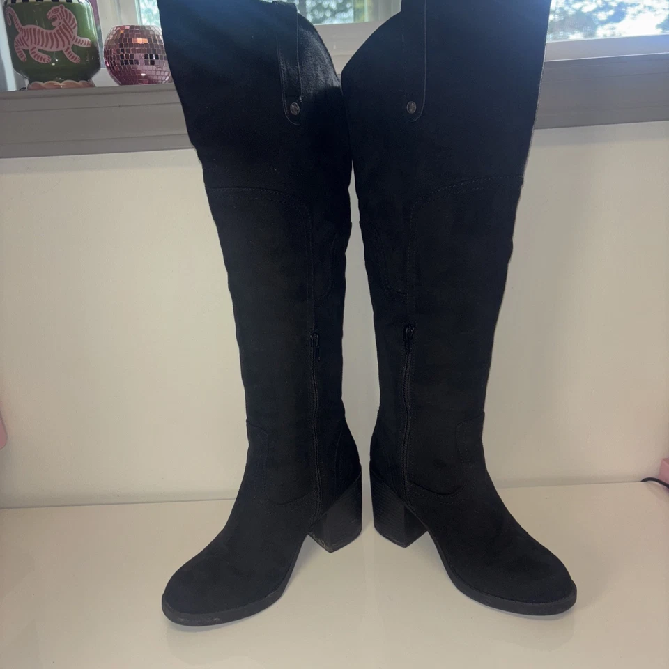 Botas Western para mujer talla 7,5 botas negras bruja capricho botas hasta la rodilla Y2K Foto 4 de 4
