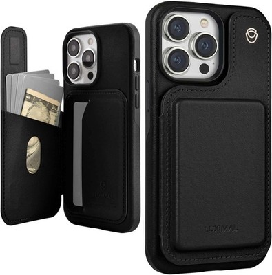 LUXIMAL iPhone 14 Pro Max Hülle Wallet Stoßfest Klar Schwarz Magnet Slim Grip
