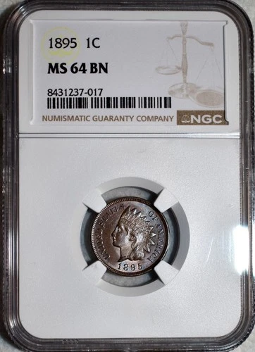 NGC MS-64 BN 1895 Indian Head Cent, Attractively Toned specimen.