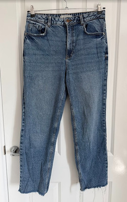 New Look Hannah Straight Leg Jeans UK 12 Ankle Grazer Blau High Rise Raw Hem