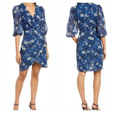 HALOGEN® Chiffon Faux Wrap Quarter Puff Sleeves Wedding Guest Dress Plus Size