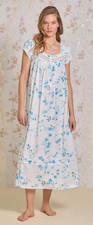 Eileen West Cap Sleeve White/Aqua Floral 100 Cotton Lawn Ballet Nightgown XL