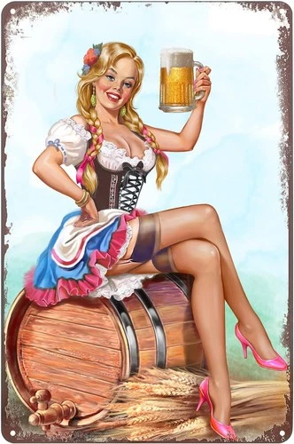 Vintage Pinup Girl Beer Sexy Lady Tin Metal Signs Home Décor 8x12