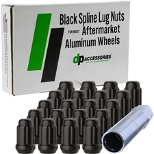 Black M12x1.25 Lug Nuts For Aftermarket Wheels - Closed End Spline - Set of 20