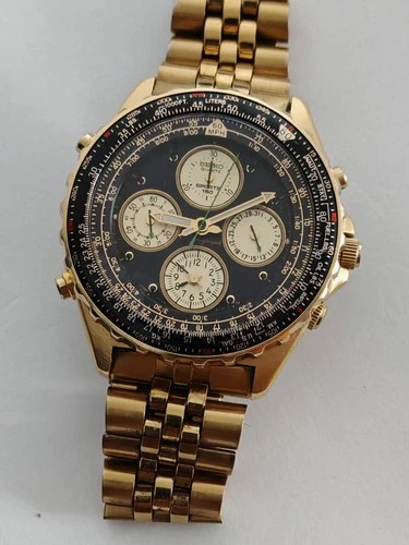 VINTAGE SEIKO FLIGHTMASTER PILOT CHRONOGRAPH 7T34-6A00 QUARTZ WORKING NEAR MINT