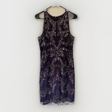 Papell Studio Beaded Chiffon Purple Cocktail Evening Dress Size 14 Lined