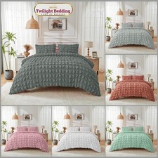 Seersucker Duvet Cover Pillowcase Set 100% Polyester Quilt Bedding Double King