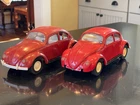 2 Red Vintage Tonka VW Volkswagen Beetle Bugs #52680 Pressed Metal Cars 1960’s