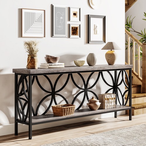 Tribesigns 180 CM Industrial Sofa Table, 2-Tier Narrow Console Table with Stoage - Picture 4 of 7