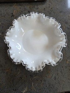 1960's Vintage Fenton Silver Crest White Milk Glass Ruffled Edge Bowl 8.25 WIDE