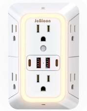 Wall Outlet Extender with Night Light, Power Plug Adapter 6 Outlet Extender with
