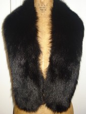 Gorgeous Black Fox Fur Scarf Wrap Stole Size 38" X 4 1/2" FREE SHIP Excell Condi