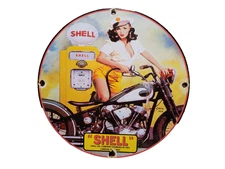 VINTAGE SHELL PORCELAIN SIGN OLD GAS PUMP PLATE SERVICE STATION LONDON ENGLAND