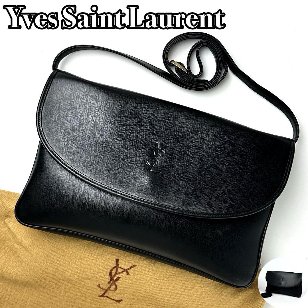Yves Saint Laurent Black Calf Leather 2-Way Shoulder Bag YSL Designer Handbag