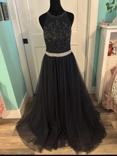 navy rhinestoned pageant/prom dress