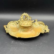 VTG Stamped P E Guerin Brass Bronze Ink Well Ornate Ormolu Patina Regency