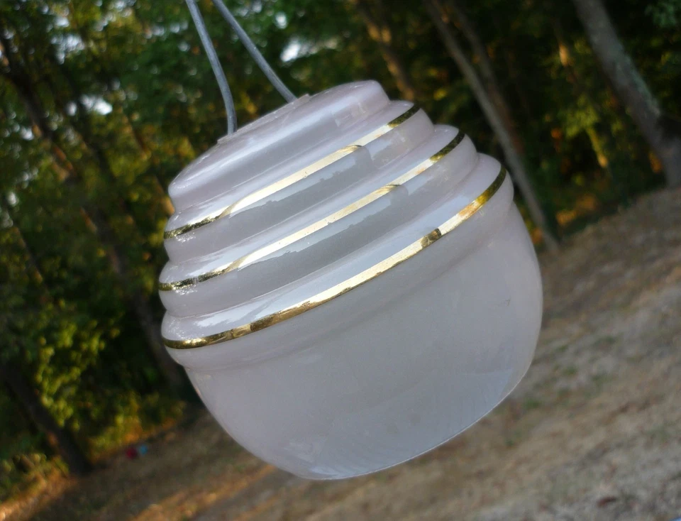 Globe ancien verre teinté rose parfait état abat-jour lampe lustre applique - Photo 2/4