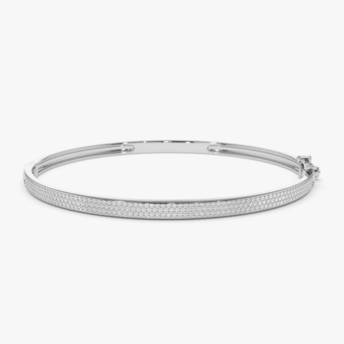 Orecchini scattini bombati in oro bianco con zirconi - Sari Gold