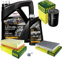 MANN-FILTER Inspektionspaket Mannol 6L Longlife 5W-30 FüR Audi 100 Avant 2.5