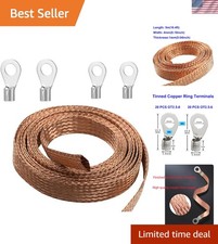 Flat Copper Braid Cable,4Mm Flat Copper Braided Ground Strap Wire, Flexible Shie