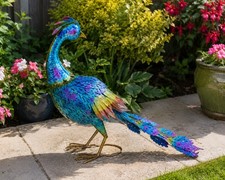 Estatua grande de metal colorido de pavo real jardín exterior patio césped decoración del hogar