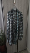 Zara Accessories Teal Black Checked Oversized Large Scarf Shawl Boucle Texture