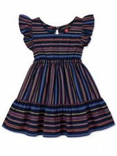Vince Camuto Baby Girl Dress 12M Navy Metallic Stripe Flutter Sleeve
