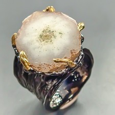 Bague agate naturelle fait main en argent sterling 925 taille 8,5 /R445573