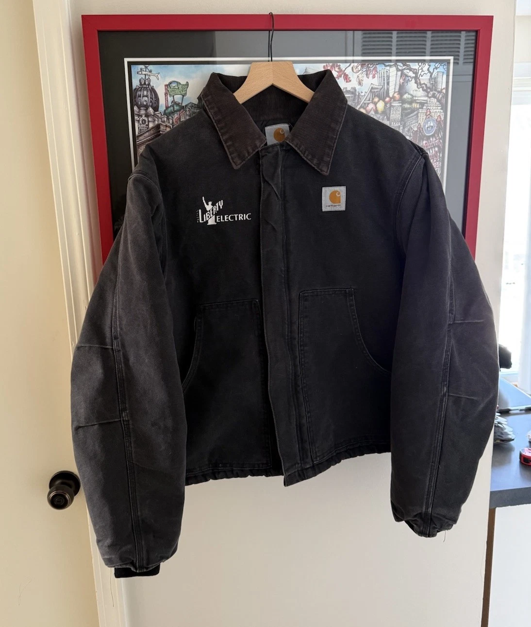 Vintage Carhartt J002 Arctic Black 90s Lined Canvas Workwear Jacket Size Mens L image 1