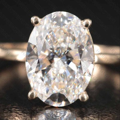 3CTW Oval Cut D Moissanite Solitaire Engagement Ring 14k Rose Gold Plated