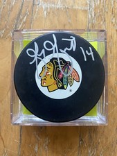 Greg Gilbert Autograph Blackhawks Large Logo Puck