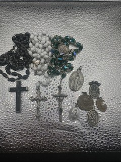 Lot of 3 Vintage Italy Metal and Wood Rosaries and Charms