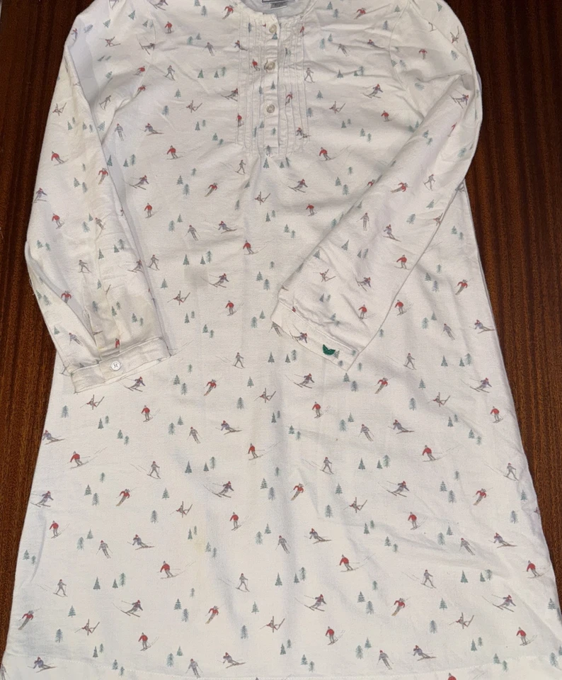Petite Plume Flannel Nightgown Size 12 Girls Green Skiers Christmas - Image 2 of 4
