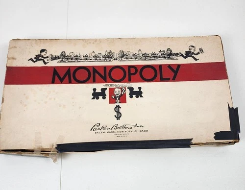 Vintage 1950s Monopoly Board Game Parker Bros White Box Wood Pcs