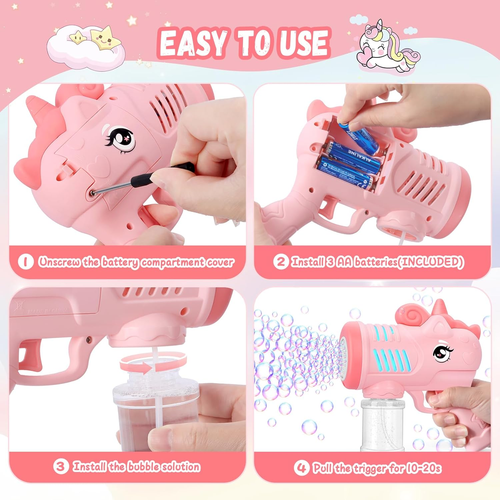 Seifenblasenmaschine Einhorn Seifenblasenpistole Kinder Seifenblasen Pistole NEU - Bild 2 von 7