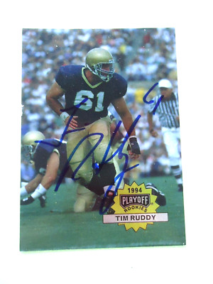 Tim Ruddy - 1994 Playoff RC Autographed Football card #312 - Notre Dame ...