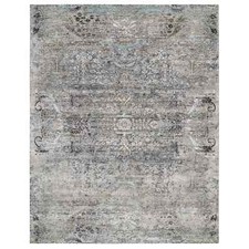 14'1" x 14'1" Gray Hand Knotted Modern Farsian Silk with Wool Square Rug R64442