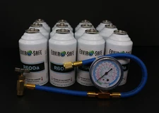 Enviro-Safe R-600a Refrigerant Inverted Piercing 6 oz 12 Cans and Brass Gauge
