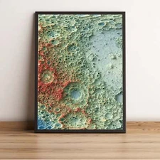 Moon Map, Moon 2D Relief Map, Moon Vintage Map - 2D Flat Print
