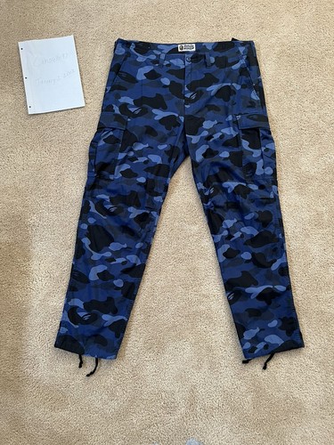BAPE BLUE CAMO CARGO PANTS A BATHING 