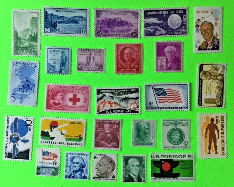 NICE OLD  Historical Lot of 25 1933-1975 unused 1-10 cent US stamps & LOW SHIP