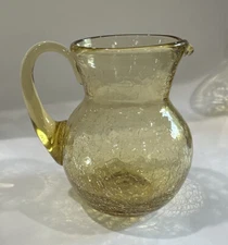 antique crackle glass pitcher vase Amber With Amber Handle 5 Inch
