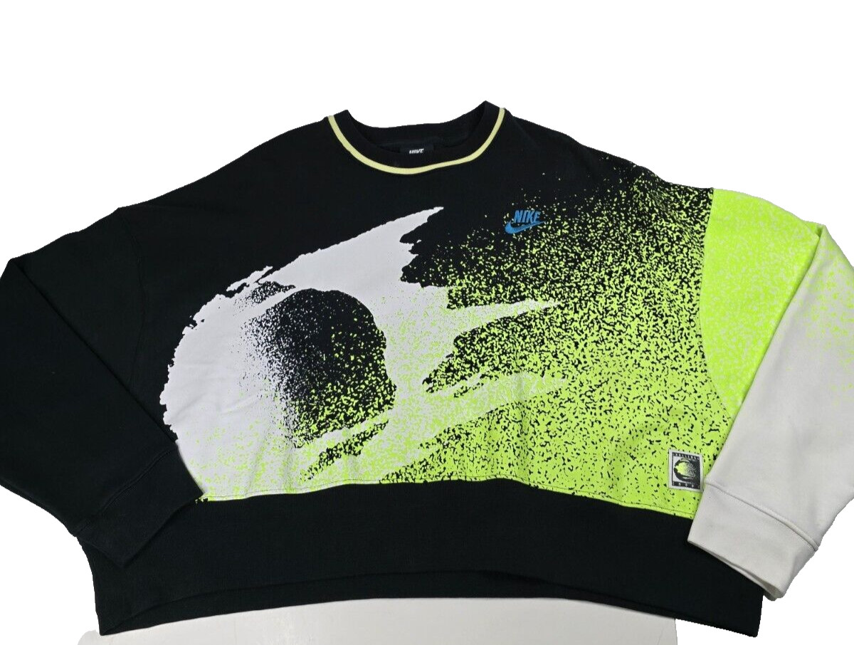 Women's Nike Challenge Court Crop M Medium Sweatshirt Black Neon DC2792-010 Y2K
