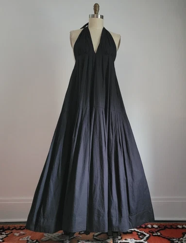 FREE PEOPLE BLACK COTTON HALTER MAXI DRESS XS