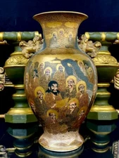 SATSUMA ANTIQUE  LARGE VASE 1000 FACES DECOR AND RAISED DRAGON MEIJI NR.2